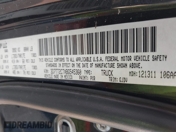 2011 Ram 2500 ST with VIN 3D7TT2CTXBG545360, listed as a IAAI auction lot 42697566 with 186,872 mi miles and . Bid and sale history available at DreamBid. Image 9.