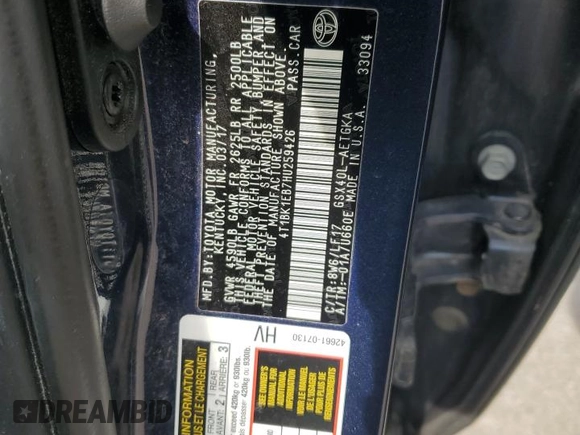 2017 Toyota Avalon XLE z VIN 4T1BK1EB7HU259426, wystawiony jako Copart lot #55355605 z przebiegiem Nie podano mil oraz Szkoda całkowita • Salvage title. Historia ofert i sprzedaży dostępna na DreamBid. Obrazek 12.