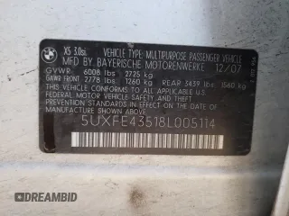 2008 BMW X5 3.0si with VIN 5UXFE43518L005114, listed as a Copart auction lot 51875215 with 0 mi miles and Salvage Title. Bid and sale history available at carsss.com. Image 14.