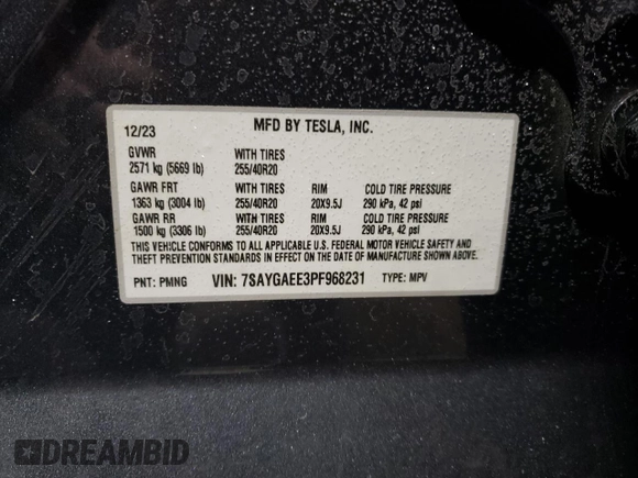 2023 Tesla Model Y Long Range z VIN 7SAYGAEE3PF968231, wystawiony jako Copart lot #45811385 z przebiegiem Nie podano mil oraz Szkoda całkowita • Salvage title. Historia ofert i sprzedaży dostępna na DreamBid. Obrazek 16.