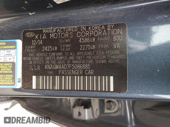 2015 Kia Optima Hybrid with VIN KNAGM4AD7F5086881, listed as a Copart auction lot 76205754 with 211,707 mi miles and Clean Title. Bid and sale history available at carsss.com. Image 12.