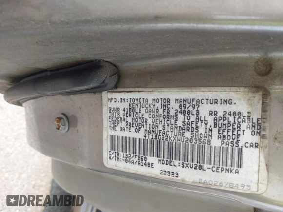 1998 Toyota Camry LE с VIN 4T1BG22KXWU203568, выставлен на аукционе IAAI как лот 42423827 с пробегом Не указан миль и . История ставок и продаж доступна на DreamBid. Изображение 9.