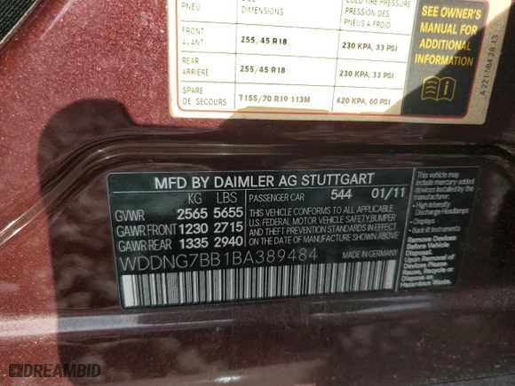 2011 Mercedes-Benz S-Class S 550 with VIN WDDNG7BB1BA389484, listed as a Copart auction lot 53837325 with 143,006 mi miles and Clean Title. Bid and sale history available at carsss.com. Image 12.