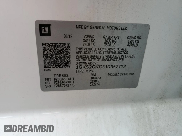 2018 GMC Yukon XL SLT with VIN 1GKS2GKC3JR357712, listed as a Copart auction lot 79893874 with 140,820 mi miles and Salvage Title. Bid and sale history available at carsss.com. Image 14.