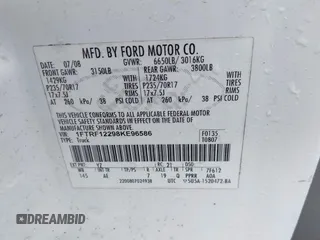 2008 Ford F-150 XL with VIN 1FTRF12298KE96586, listed as a IAAI auction lot 42525709 with 265,742 mi miles and . Bid and sale history available at DreamBid. Image 9.