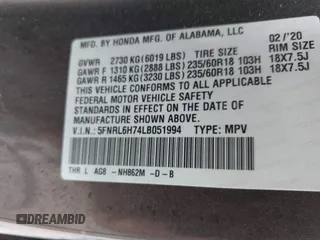 2020 Honda Odyssey EX-L с VIN 5FNRL6H74LB051994, выставлен на аукционе IAAI как лот 42259729 с пробегом 74 980 миль миль и . История ставок и продаж доступна на DreamBid. Изображение 9.