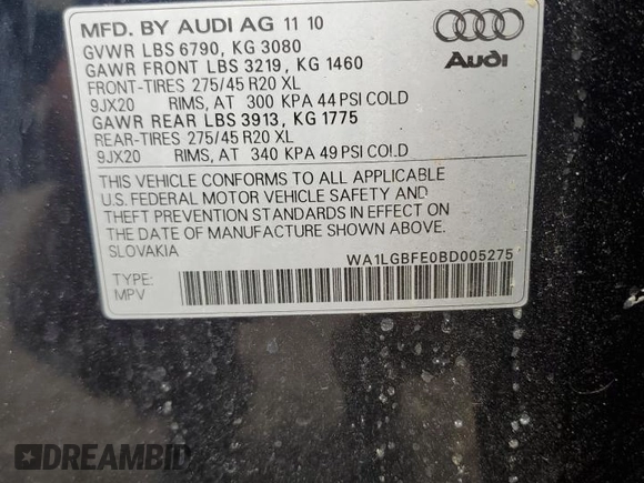 2011 Audi Q7 Premium Plus with VIN WA1LGBFE0BD005275, listed as a Copart auction lot 62550865 with 162,454 mi miles and Clean title. Bid and sale history available at DreamBid. Image 14.