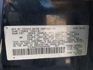 2003 Toyota RAV4 with VIN JTEGH20V430084080, listed as a IAAI auction lot 41469955 with 78,621 mi miles. Bid and sale history available at carsss.com. Image 9.
