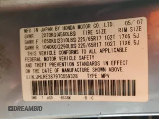 2007 Honda CR-V EX-L with VIN JHLRE38797C059328, listed as a Copart auction lot 51526525 with 92,801 mi miles and Clean Title. Bid and sale history available at carsss.com. Image 13.