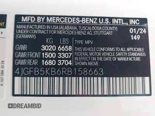 2024 Mercedes-Benz GLE 450 with VIN 4JGFB5KB6RB158663, listed as a IAAI auction lot 42415861 with 19,110 mi miles and . Bid and sale history available at DreamBid. Image 9.