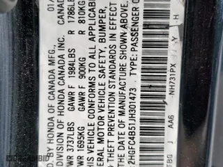 2018 Honda Civic Coupe LX with VIN 2HGFC4B51JH301473, listed as a Copart auction lot 50171155 with 57,028 mi miles and Salvage Title. Bid and sale history available at carsss.com. Image 13.