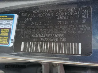 2015 Kia Optima LX with VIN KNAGM4A70F5636996, listed as a Copart auction lot 47571015 with 141,234 mi miles and Salvage Title. Bid and sale history available at carsss.com. Image 12.