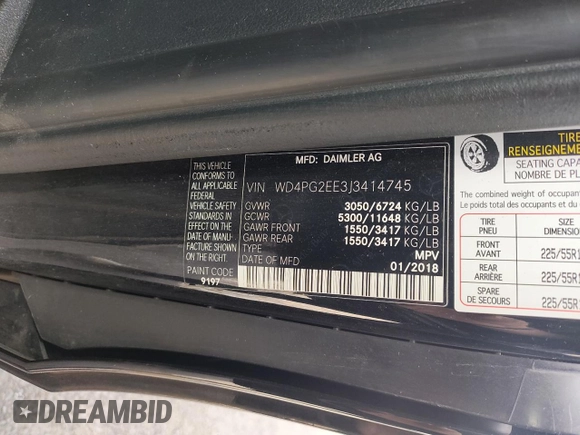 2018 Mercedes-Benz Metris Passenger with VIN WD4PG2EE3J3414745, listed as a Copart auction lot 54198235 with 159,046 mi miles and Clean title. Bid and sale history available at DreamBid. Image 10.