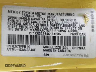 2004 Toyota Matrix Std z VIN 2T1KR32E64C184235, wystawiony jako IAAI lot #42365288 z przebiegiem 195 598 mil mil oraz . Historia ofert i sprzedaży dostępna na DreamBid. Obrazek 9.