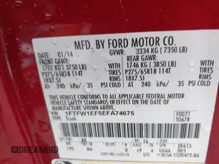 2014 Ford F-150 XL with VIN 1FTFW1EF5EFA74675, listed as a IAAI auction lot 42081301 with 113,265 mi miles and . Bid and sale history available at carsss.com. Image 9.