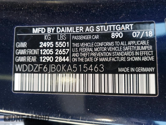 2019 Mercedes-Benz E 450 with VIN WDDZF6JB0KA515463, listed as a Copart auction lot 46829745 with 32,356 mi miles and Salvage Title. Bid and sale history available at DreamBid. Image 12.