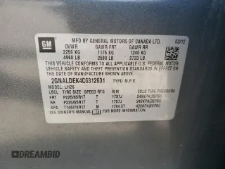 2012 Chevrolet Equinox LT w/1LT with VIN 2GNALDEK4C6312631, listed as a Copart auction lot 45966045 with 152,240 mi miles and Salvage Title. Bid and sale history available at carsss.com. Image 12.