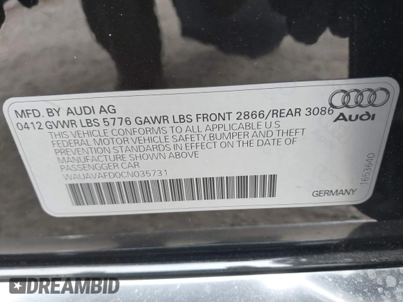 2012 Audi A8 с VIN WAUAVAFD0CN035731, выставлен на аукционе IAAI как лот 41286022 с пробегом 82 835 миль миль и . История ставок и продаж доступна на DreamBid. Изображение 9.