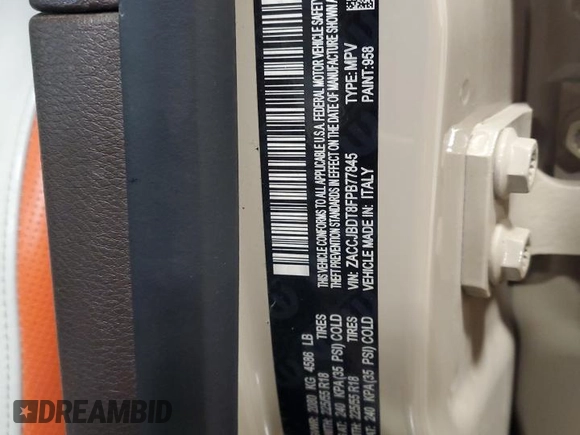 2015 Jeep Renegade Limited with VIN ZACCJBDT8FPB77845, listed as a Copart auction lot 57992125 with 86,705 mi miles and Non repairable. Bid and sale history available at DreamBid. Image 14.
