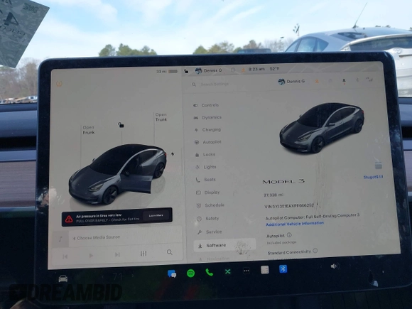 2023 Tesla Model 3 with VIN 5YJ3E1EAXPF666252, listed as a IAAI auction lot 42009929 with 27,328 mi miles and . Bid and sale history available at DreamBid. Image 19.