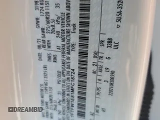2021 Ford F-150 XL с VIN 1FTFW1E81MFC18724, выставлен на аукционе Copart как лот 61215985 с пробегом 51 461 миль миль и Списание • Salvage title. История ставок и продаж доступна на DreamBid. Изображение 12.