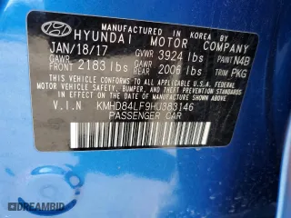 2017 Hyundai Elantra SE with VIN KMHD84LF9HU383146, listed as a Copart auction lot 46671735 with 0 mi miles and Salvage Title. Bid and sale history available at carsss.com. Image 12.