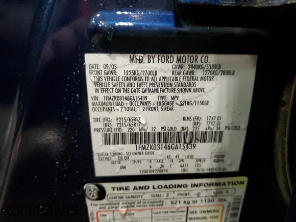 2006 Ford Freestyle Limited with VIN 1FMZK03146GA15439, listed as a Copart auction lot 87189264 with 0 mi miles and Non Repairable. Bid and sale history available at carsss.com. Image 13.
