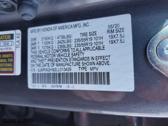 2020 Honda CR-V Touring with VIN 5J6RW2H92LL013429, listed as a Copart auction lot 80982764 with 0 mi miles and Salvage Title. Bid and sale history available at carsss.com. Image 14.