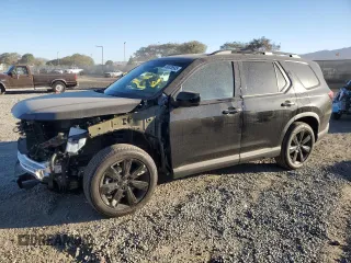 2025 Honda Pilot Black Edition with VIN 5FNYG1H93SB082124, listed as a Copart auction lot 89326585 with 989 mi miles and Salvage Title. Bid and sale history available at carsss.com. Image 1.