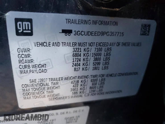 2023 Chevrolet Silverado 1500 RST with VIN 3GCUDEED9PG357715, listed as a Copart auction lot 48953515 with 33,845 mi miles and Salvage Title. Bid and sale history available at DreamBid. Image 12.