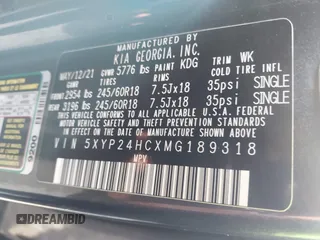 2021 Kia Telluride LX z VIN 5XYP24HCXMG189318, wystawiony jako IAAI lot #41458599 z przebiegiem 102 304 mil mil oraz . Historia ofert i sprzedaży dostępna na DreamBid. Obrazek 9.