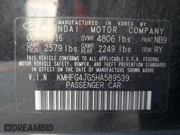 2017 Hyundai Azera z VIN KMHFG4JG5HA589539, wystawiony jako Copart lot #85772794 z przebiegiem 108 845 mil mil oraz Szkoda całkowita • Salvage title. Historia ofert i sprzedaży dostępna na DreamBid. Obrazek 13.