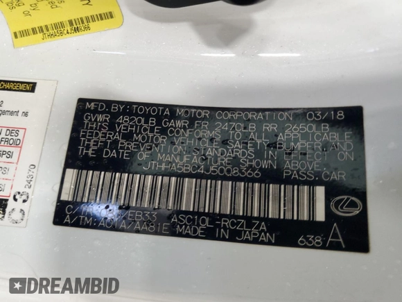 2018 Lexus RC 300 z VIN JTHHA5BC4J5008366, wystawiony jako Copart lot #80749064 z przebiegiem 96 574 mil mil oraz Szkoda całkowita • Salvage title. Historia ofert i sprzedaży dostępna na DreamBid. Obrazek 12.