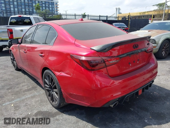 2022 Infiniti Q50 Red Sport 400 with VIN JN1FV7DP0NM370170, listed as a IAAI auction lot 41879005 with 29,272 mi miles and . Bid and sale history available at DreamBid. Image 3.