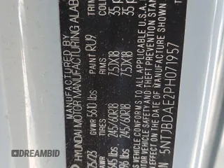 2023 Hyundai Santa Cruz SEL with VIN 5NTJBDAE2PH071957, listed as a Copart auction lot 48053295 with Not provided miles and Salvage title. Bid and sale history available at DreamBid. Image 14.