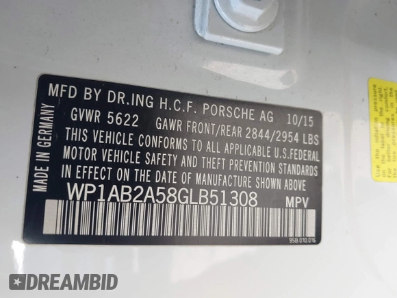2016 Porsche Macan S with VIN WP1AB2A58GLB51308, listed as a IAAI auction lot 42278290 with 109,199 mi miles and . Bid and sale history available at DreamBid. Image 9.