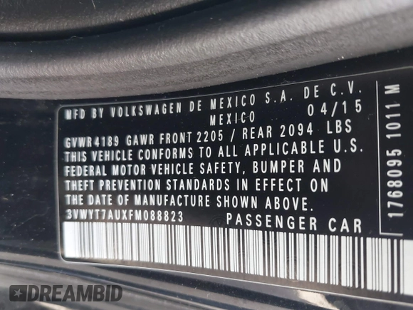 2015 Volkswagen Golf GTI S with VIN 3VWYT7AUXFM088823, listed as a IAAI auction lot 42021865 with 90,976 mi miles. Bid and sale history available at carsss.com. Image 9.