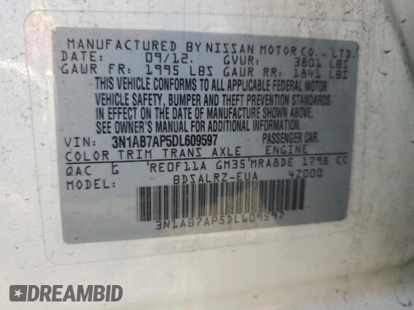 2013 Nissan Sentra SR z VIN 3N1AB7AP5DL609597, wystawiony jako Copart lot #58694435 z przebiegiem 98 954 mil mil oraz Szkoda całkowita • Salvage title. Historia ofert i sprzedaży dostępna na DreamBid. Obrazek 12.