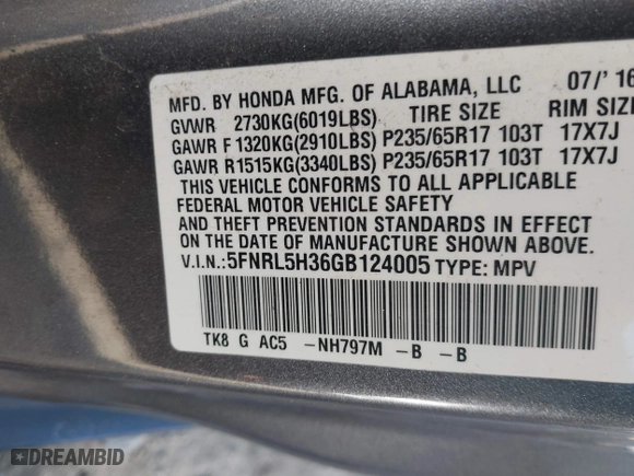2016 Honda Odyssey SE with VIN 5FNRL5H36GB124005, listed as a IAAI auction lot 41813215 with 149,697 mi miles. Bid and sale history available at carsss.com. Image 9.