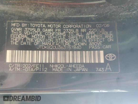 2006 Toyota Prius with VIN JTDKB20U363157840, listed as a Copart auction lot 55169945 with 146,111 mi miles and Clean Title. Bid and sale history available at carsss.com. Image 12.