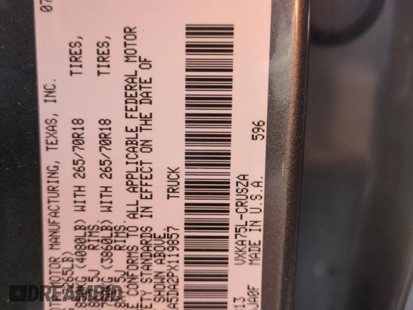 2023 Toyota Tundra SR5 with VIN 5TFLA5DA2PX119857, listed as a Copart auction lot 51942595 with Not provided miles and Salvage title. Bid and sale history available at DreamBid. Image 13.