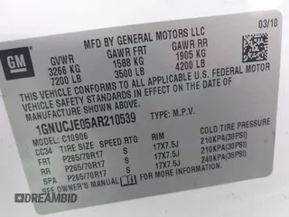 2010 Chevrolet Suburban LT with VIN 1GNUCJE05AR210539, listed as a IAAI auction lot 41805107 with 166,305 mi miles and . Bid and sale history available at DreamBid. Image 9.