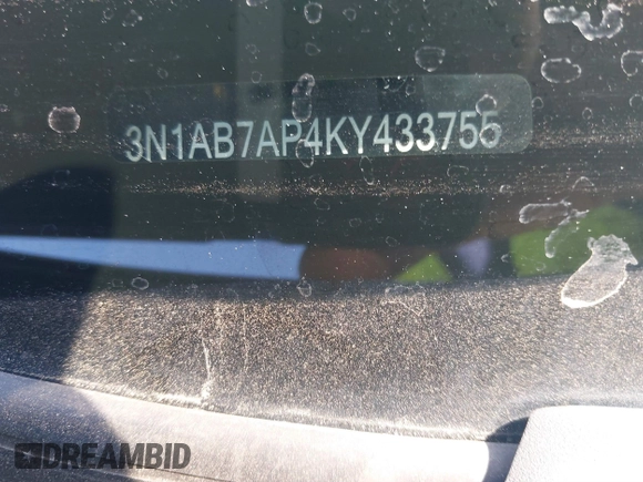 2019 Nissan Sentra SV with VIN 3N1AB7AP4KY433755, listed as a IAAI auction lot 41785490 with 81,756 mi miles and . Bid and sale history available at DreamBid. Image 9.