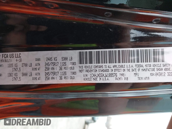 2018 Jeep Wrangler Unlimited Sport с VIN 1C4HJXDGXJW189576, выставлен на аукционе IAAI как лот 41906106 с пробегом 60 463 миль миль и . История ставок и продаж доступна на DreamBid. Изображение 9.