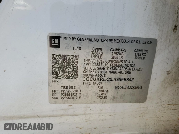 2018 Chevrolet Silverado 1500 LT with VIN 3GCUKREC0JG596842, listed as a Copart auction lot 47394105 with 135,583 mi miles and Salvage Title. Bid and sale history available at carsss.com. Image 13.