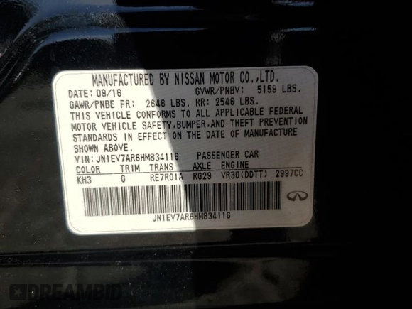 2017 Infiniti Q50 Premium с VIN JN1EV7AR6HM834116, выставлен на аукционе Copart как лот 47546295 с пробегом 155 713 миль миль и Чистый • Clean title. История ставок и продаж доступна на DreamBid. Изображение 12.