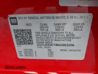 2022 Chevrolet Silverado 1500 with VIN 3GCUDDET8NG663206, listed as a IAAI auction lot 41705005 with 66,916 mi miles and . Bid and sale history available at DreamBid. Image 9.