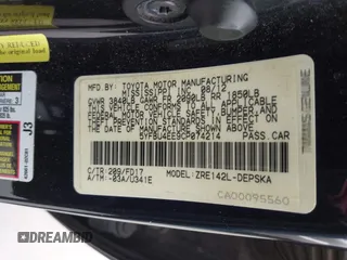 2012 Toyota Corolla L with VIN 5YFBU4EE9CP074214, listed as a IAAI auction lot 41921336 with 166,873 mi miles. Bid and sale history available at carsss.com. Image 9.