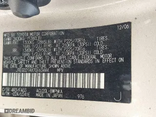 2007 Toyota Highlander with VIN JTEGD21AX70163444, listed as a IAAI auction lot 41627634 with 1 mi miles. Bid and sale history available at carsss.com. Image 9.
