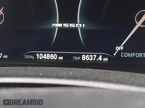 2018 BMW 5 Series M550i xDrive with VIN WBAJB9C56JG463891, listed as a IAAI auction lot 41731556 with 104,860 mi miles. Bid and sale history available at carsss.com. Image 15.